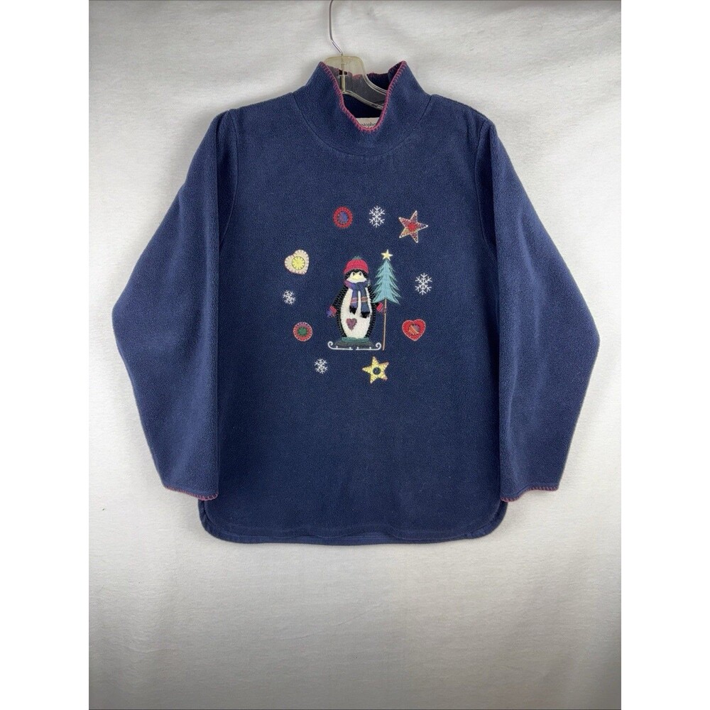 Vintage Christopher & Banks Pullover Fleece Snowman & Tree Size Med High Neck